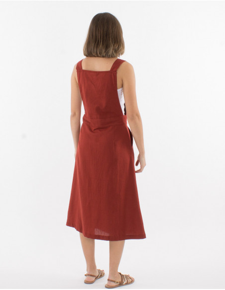 Robe longue effet salopette boutonnée femme originale tendance brique