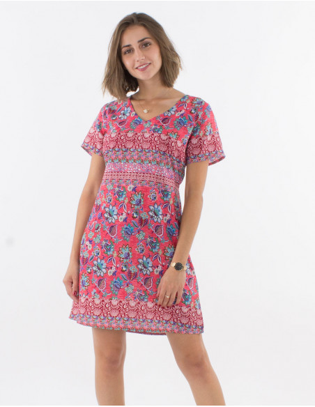 Short boho chic floral dress to tie