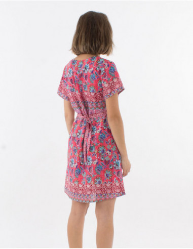 Short boho chic floral dress to tie