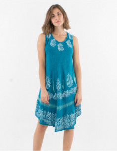 Robe de plage bleu turquoise asymétrique légère avec imprimé ethnique original