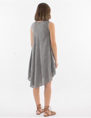 Robe originale de plage asymétrique grise avec motif feuilles ethnique