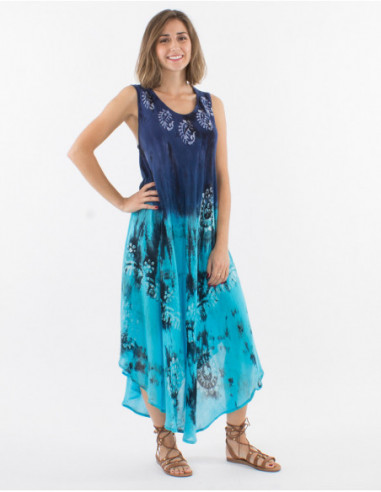 Robe longue sans manches pour l'été motif Tye and Dye bleu original