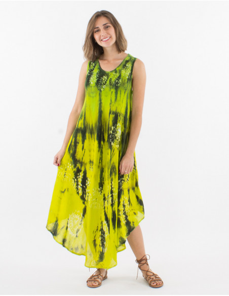 Robe longue sans manches pour l'été motif Tye and Dye vert original