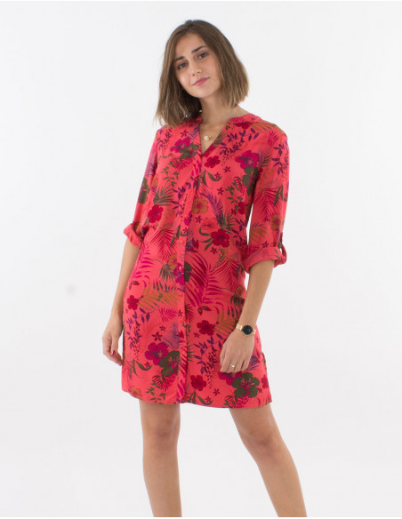 Short Hawaiian dress with 3/4 sleeves