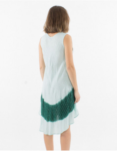 Robe de plage mi-longue sans manches colorée Tye and Dye vert à imprimé baba cool