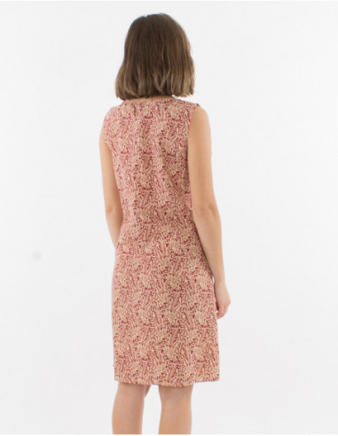 Robe courte sans manches basique pour femme à col rond et motif original coloré rouge bordeaux