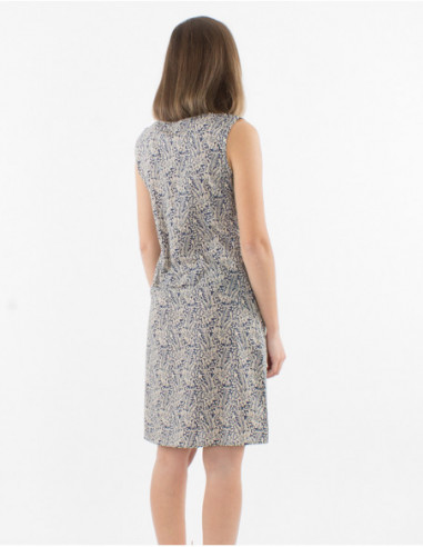 Robe courte sans manches basique pour femme à col rond et motif original coloré bleu marine