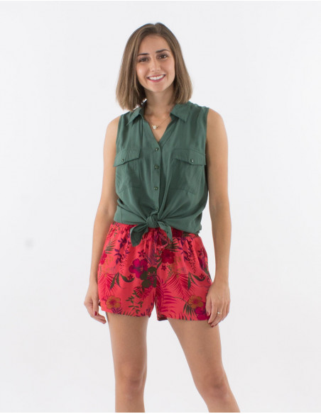 Short corail hawaïen original pour femme coupe courte resserré à la taille