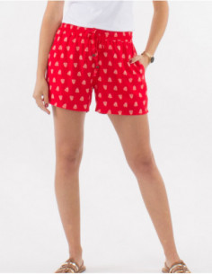Short court et léger d'été pour femme coloré rouge avec plumes boho chic et poches avant