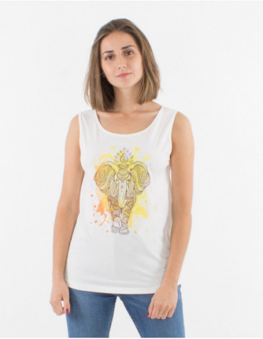 White hippie chic tank top with elephant motif