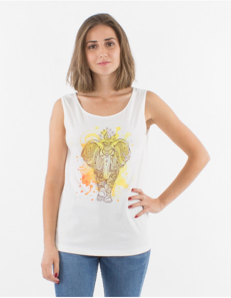 Original white tank top baba cool elephant motif for women