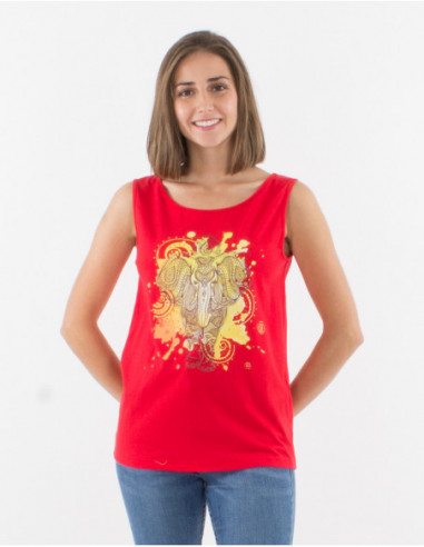 Red hippie chic tank top with elephant motif