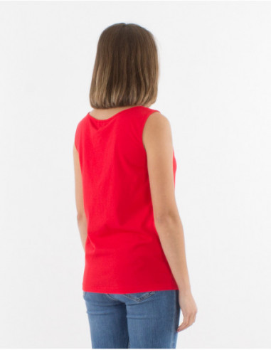 Débardeur marcel pour femme rouge motif pastel éléphant hippie