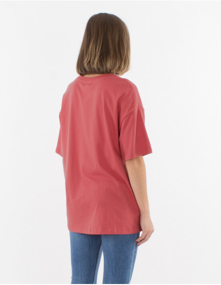 Tee-shirt  vieux rose ample d'été femme original baba cool avec éléphant pastel