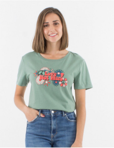 Tee-shirt vert d'eau basique femme pour l'été motif hippie