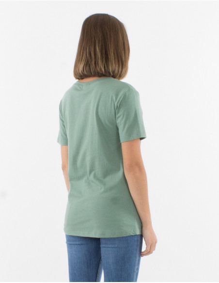 Tee-shirt manches courtes vert d'eau femme uni avec motif hippie fleurs