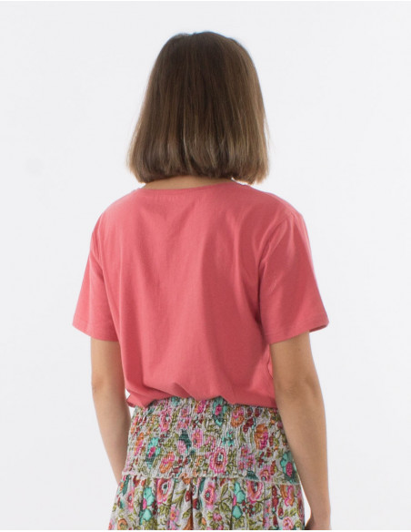 Tee-shirt vieux rose basique femme pour l'été motif hippie