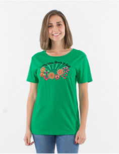 Tee-shirt d'été 2022 femme uni basique vert motif peace and love