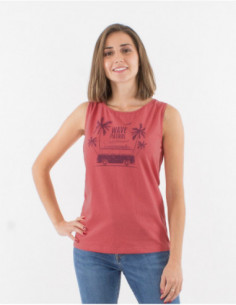 Basic old pink hippie tank top with blue vans pattern for women
