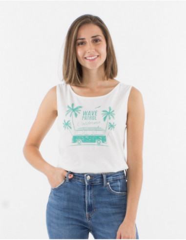 Basic white hippie tank top with blue vans pattern for women