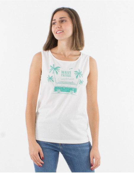 Women's classic plain tank top with original hippie vacation print