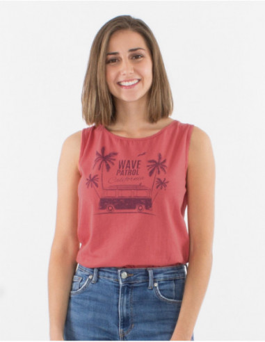 Women's pink summer tank top with hippie blue vans and coconut tree design