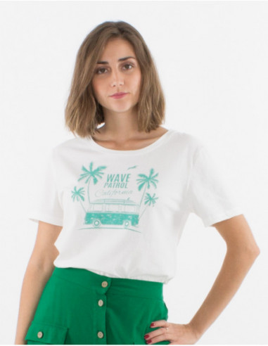 Tee-shirt d'été pour femme uni écru avec motif hippie original