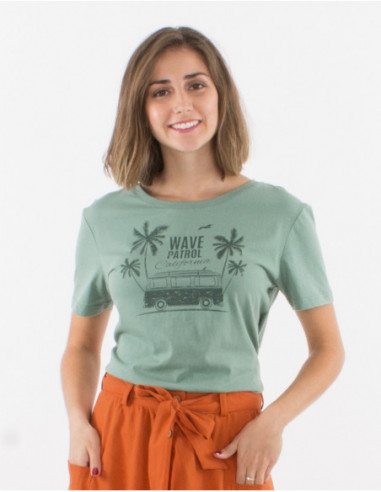 T-shirt sans manches vert d'eau pour femme motif vacances été vans et cocotier