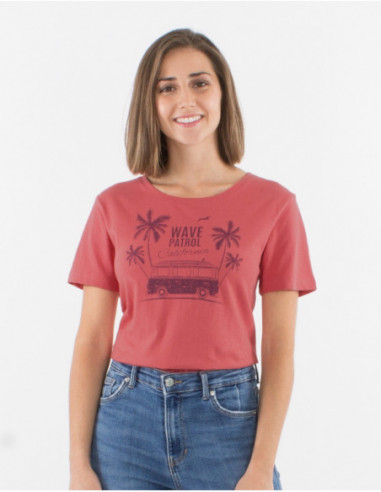 Tee-shirt d'été pour femme uni vieux rose avec motif hippie original