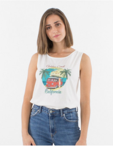 Débardeur sans manches femme uni blanc avec motif vans Californie hippie