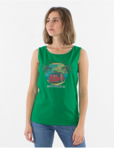 Green sleeveless tank top with California hippie vans pattern