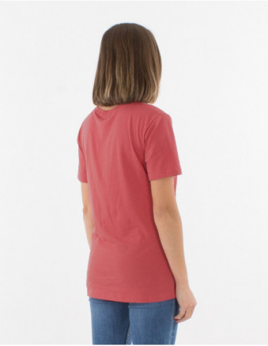 Tee-shirt manches courtes femme uni vieux rose motif coloré vans et cocotier été 2022