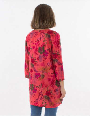 Hawaiian tunic with buttons 3/4 sleeves