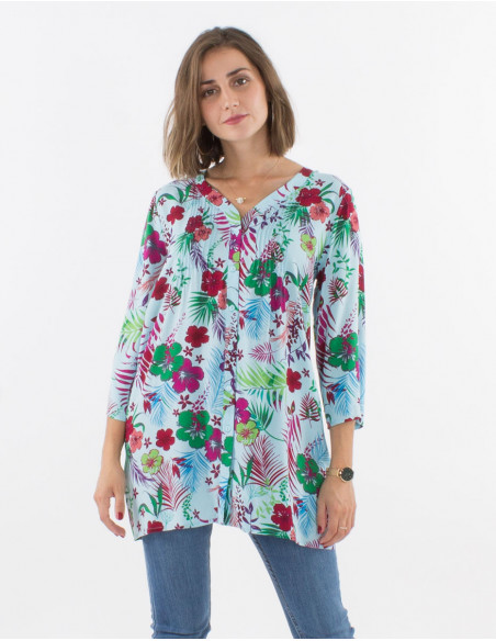 Hawaiian tunic with buttons 3/4 sleeves