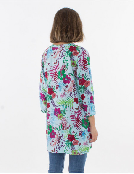 Hawaiian tunic with buttons 3/4 sleeves