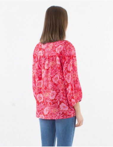Golden hibiscus blouse with 3/4 sleeves