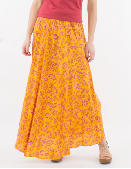 Jupe bohème longue pour femme coupe évasée basique imprimé bohème chic jaune