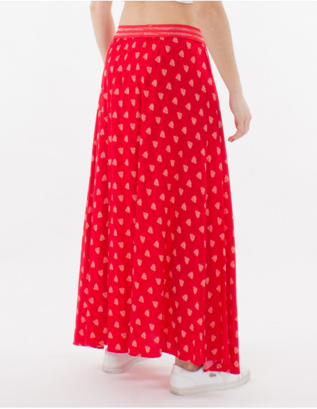 Long ethnic skirt with feather print