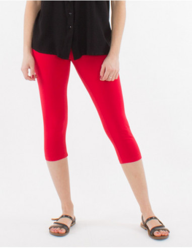 Legging 3/4 femme confortable basique uni rouge