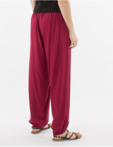 Pantalon fluide d'été femme basique avec poches rouge bordeaux