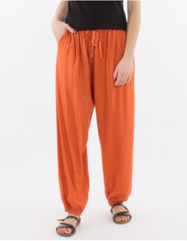 Pantalon fluide d'été femme basique avec poches orange rouille