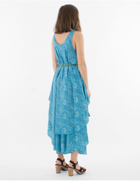 Floral boho long dress with round neck