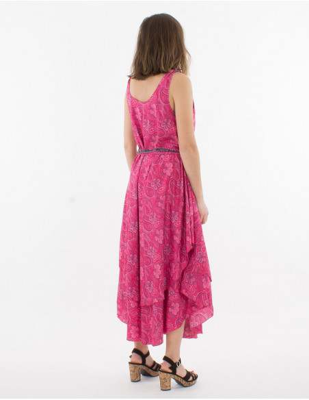 Floral boho long dress with round neck