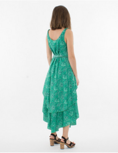 Floral boho long dress with round neck