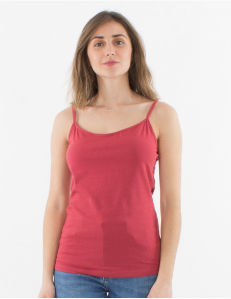 Débardeur femme à fines bretelles pour l'été basique à col rond uni vieux rose