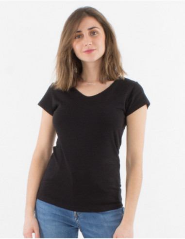 T-shirt à manches courtes basique femme uni noir