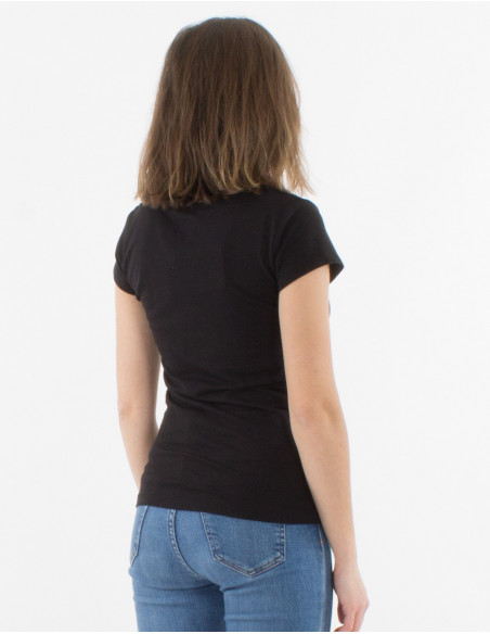 Women's basic short sleeve cotton V-neck t-shirt in electric black