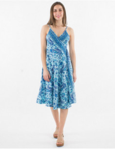 Robe d'été mi longue portefeuille rouge hippie chic à fines bretelles et liens finis de pompons 2