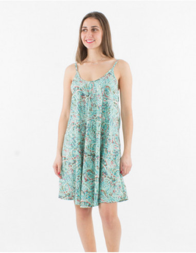 Robe courte à bretelles pour l'été motif vert menthe original cachemire géométrique pour femme