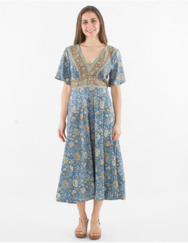 Bohemian long dress with ruffled sleeves